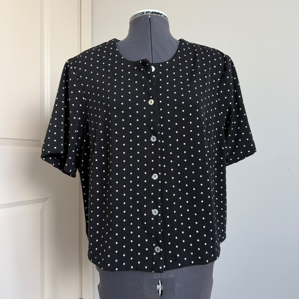 Vintage 90s Polka Dot Button Front Top - Picture 2 of 9